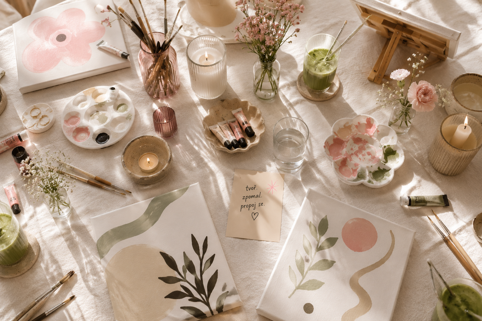 Kreativní workshop — barvy, štětce, drinky